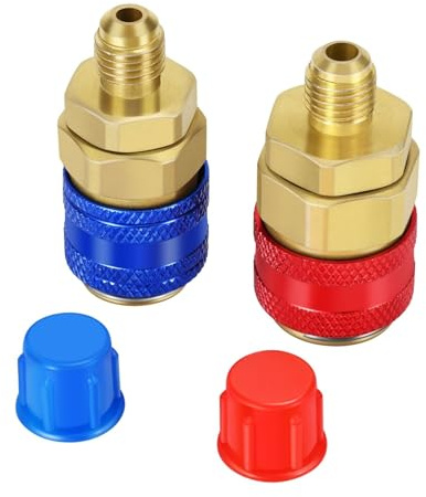 Flexzion AC R134a Quick Connectors System Port Adapters Couplers Low High Set of 2 Conversion Kit for HVAC Auto Car Air conditioning with Manifold Hose Gauge | Adjustable High-And Low-Side Fittings Connect 1/4-Inch Sae Manifold Gauge Hoses to Standard Automotive R134a Service Ports