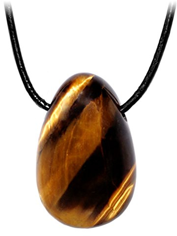 Kaltner Präsente Edelstein Halskette mit Anhänger/Tigerauge/Lederband mit gebohrtem Trommelstein Tropfen Anhänger/Hochwertiger Edelsteinanhänger/Edelsteinkette für Damen und Herren