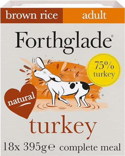 Forthglade Wet Dog Food (18 x 395g Trays) - Wholegrain & Hypoallergenic Dog Food, Turkey with Vegetables and Brown Rice, Adult Stomach Sensitive Meals with Natural Ingredients