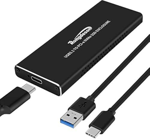 Rongdeson (Upgraded Version) Aluminum M.2 NVME SSD Enclosure Type-C USB 3.1 Gen 2 Speeds 10Gbps PCI-E M-Key Applicable to Size 2230/ 2242/ 2260/ 2280 for Samsung 960/ 970 EVO/ PROWD NVME SSD Black