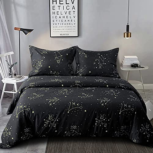 NTBAY 3 Pieces 100% Brushed Microfiber Double Duvet Cover Set, Super Soft Black Background Reversible Design Zippered Comforter Cover with Ties and 2 Oxford Pillowcases (Double, Constellation)