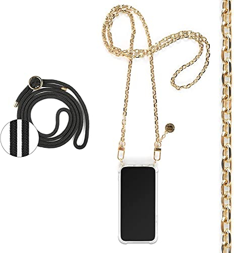 Jalouza Handykette kompatibel mit Apple iPhone 6 Plus / 6S Plus / 7 Plus / 8 Plus, Anker-Kette in Farbe Gold mit Handy Hülle zum Umhängen + Schwarze Kordel als Ersatz-Band