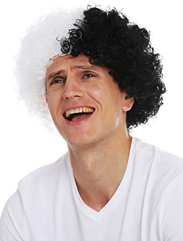 WIG ME UP - MMAM-15M Perücke Karneval Afro Schwarz Weiß Zwei Hälften Volumen Herren Damen
