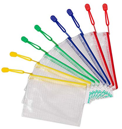 Set di 8 buste in plastica, formato A6, con zip