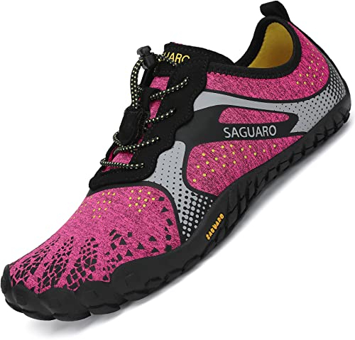 SAGUARO Femme Chaussure Minimaliste Barefoot Shoes Chaussures Pieds Nus Antidérapant avec Large Boîte à Orteils pour Trail Running Fitness Rose Rouge,GR.38