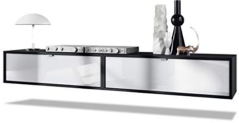 Vladon 2er-Set TV Board Lana 100, Made in Germany, Lowboards je 100 x 29 x 37 cm mit viel Stauraum, Korpus in Schwarz matt, Fronten in Weiß Hochglanz | Große Farbauswahl