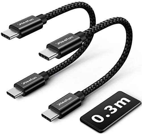 CLEEFUN Short USB C to USB C Cable [0.3M,2-Pack], USB Type C 60W PD QC 3.0 Fast Charging Lead for Samsung Galaxy S21 S20 fe Note 20 10 Ultra Plus A51 A71 A21s,Notebook,Pad,Tablet,Pixel 5 4 3 XL