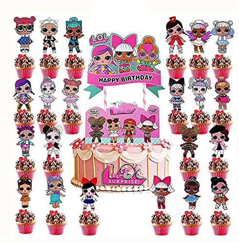LOL Surprise Puppen,24 PCS LOL Cupcake Topper Geburtstag Thema Geburtstagstorte Geburtstag Kuchen Dekorationen Geburtstagsdekorationen für Kinder Mädchen Geburtstagsfeier