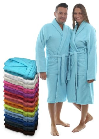 LEBENGOOD - Accappatoio unisex da donna e uomo, 100% cotone spugna americana 400 g, con cintura, tasche, perfetto per la doccia, come vestaglia morbida o come asciugamano (XL, turchese)