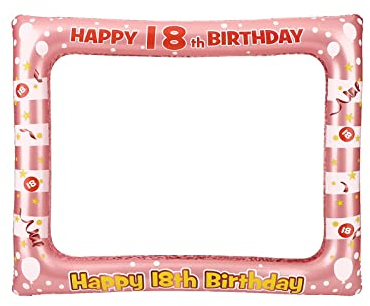 Andiker Aufblasbarer Bilderrahmen, Schwarzgold Happy Birthday Photo Booth Requisiten für Frauen Männer 18 Geburtstag Party Deko (Rosa,18)