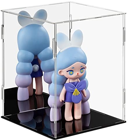 Lilezbox Kleine Acryl-Vitrine, Schwarze Basis, transparente Aufbewahrungsvitrine mit Spiegel für Actionfiguren-Spielzeug-Sammlerstücke (25 x 20 x 20 cm)