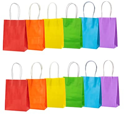 AWELL Kleine Regenbogen-Papiertüte mit Griff, Pride, Partygeschenktüte, 15,2 x 11,4 x 6,3 cm, für Hochzeit, Geburtstag, recycelte Tasche, Rot, Orange, Gelb, Grün, Blau, Lavendel, 24 Stück