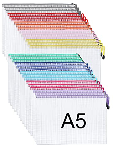 Yoassi Dokumententasche A5, 40 Stücke Mesh Kunststoff Reißverschlusstasche, A5 Datei Taschen mit Reißverschluss für Dokumente, Datei, Papier, Kosmetika und Reisezubehör
