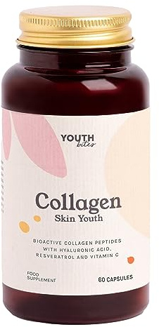 SKIN YOUTH COLÁGENO VERISOL ANTIEDAD - Patentado Verisol + Ácido Hialurónico + Resveratrol + Vitamina C + Péptidos Colágeno Bioactivos – Previene y Retrasa el Envejecimiento de la Piel - 60 cápsulas