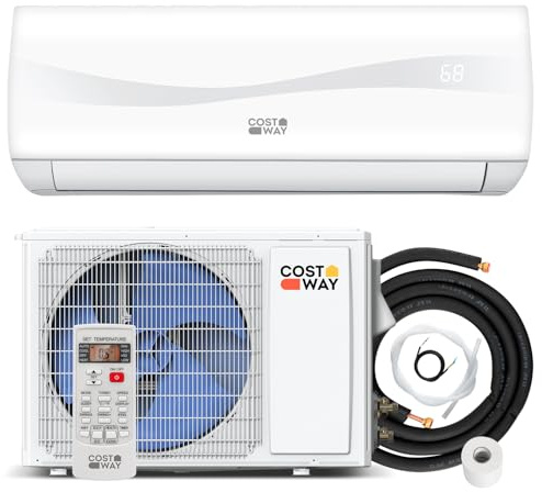 COSTWAY 12000BTU Mini Split Air Conditioner& Heater, 20 SEER2 115V Wall-Mounted Ductless AC Unit Cools Rooms up to 750 Sq. Ft, Energy Efficient Inverter AC with Heat Pump (Blast Series)