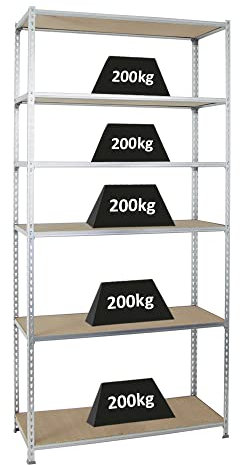 PROREGAL Schwerlastregal Giant MULI | HxBxT 250x110x50cm | 6 Fachböden | Fachlast 200kg | Verzinkt | Lagerregal Kellerregal Werkstattregal Metallregal Fachbodenregal Steckregal