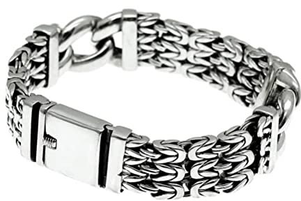 WEISHA S925 Silberarmband Gewebtes Glücksmuster Armband Mode Chinese Retro Thai Silber Multi-Element-Kette Übertriebene Handgefertigte Männer20cm