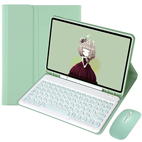 GUPENAA Étui-Clavier pour Samsung Galaxy Tab A8 10,5 Pouces 2022 [SM-X200 / X205 / X207], [AZERTY Français] Clavier sans Fil détachable magnétique avec Porte-Crayon et Souris Bluetooth,Vert