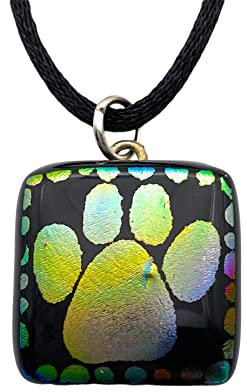 Collier avec pendentif en verre dichroïque fait à la main avec boîte cadeau, Verre