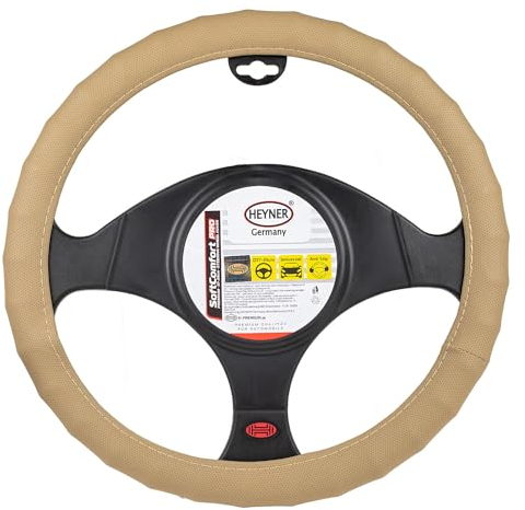 HEYNER® Lenkradhülle Auto 37-39 cm elegant Lenkradschoner beigees weiches Leder Universal griffsicher rutschfest bequem universal
