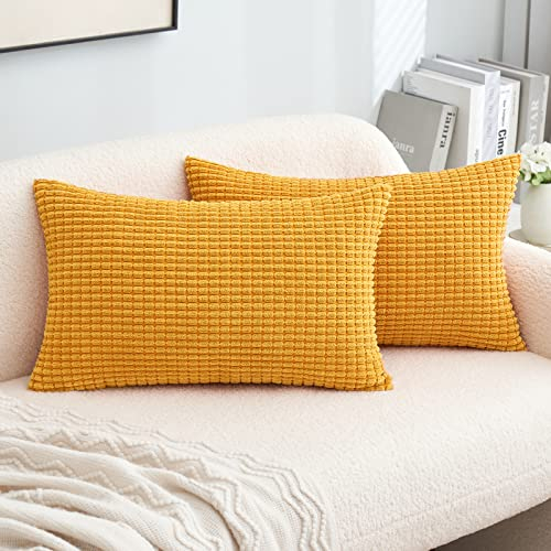 MIULEE 2er Set Kissenbezug Kordsamt Dekokissen Kissenbezüge Sofakissen Dekorativ Couchkissen Zierkissen Kissenhülle Moderne Bezug Weich für Sofa Wohnzimmer Schlafzimmer 30x50 cm Kurkuma