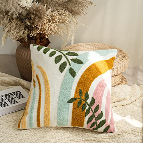 Smiling Onion Boho-Kissenbezug, stilvoll, bunt, weich, mit Blumenmuster, minimalistisch, geometrische Linien, ästhetisch, Bestickt, für Couch, Sofa, Schlafzimmer, Wohnzimmer, 1 Stück
