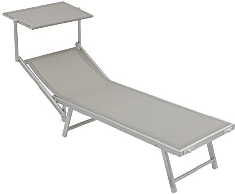 Baroni Home Lettino Prendisole con Struttura in Alluminio e Tetto Parasole, Comodo e Resistente lettino da giardino, Spiaggia, Piscina Rivestito in Textilene, 60x190x35 (Grigio, 1)