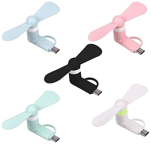 Mini Ventilador USB,Ventilador USB 2 En 1 Tipo C,5Pcs Ventiladores De Teléfono Mini Portátil USB,Hojas De Ventilador Tipo C De Viaje,Mini Ventilador Portable Del Teléfono Móvil,Ventiladores Portátiles