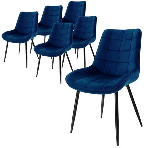 ML-Design 6er Set Esszimmerstühle mit Rückenlehne, Dunkelblau, Küchenstuhl mit Samtbezug, Polsterstuhl mit Metallbeinen, Ergonomischer Stuhl für Esstisch, Esszimmerstuhl Wohnzimmerstuhl Küchenstühle