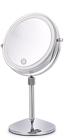 UNICOKA Schminkspiegel mit Licht, 3-Farben-Licht, Schminktischspiegel, 5-facher Vergrößerungsspiegel, anhebbarer Schreibtischspiegel, doppelseitiger Tischspiegel, 360° drehbarer Kosmetikspiegel, wie