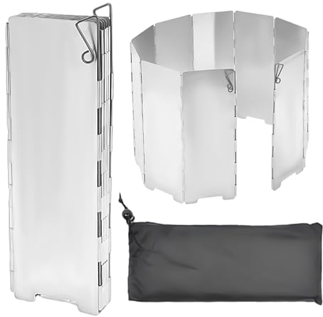 MEMOFYND Planche de 10 pare brise de camping avec 1 sac de rangement avec cordon de serrage, pliable pour l'extérieur, le camping, pare-brise léger, adapté pour le barbecue et la cuisine