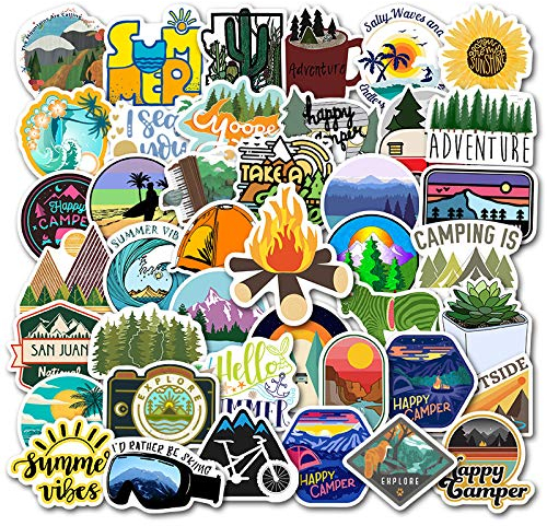 50 Stück Camping im Freien Aufkleber Niedliche Vinyl Sticker für Wasserflaschen, Tumbler, Gepäck, Skateboard, Stoßstange, Sammelalbum, Becher, Aufkleber, Geschenk für Kinder, Teenager, Erwachsene