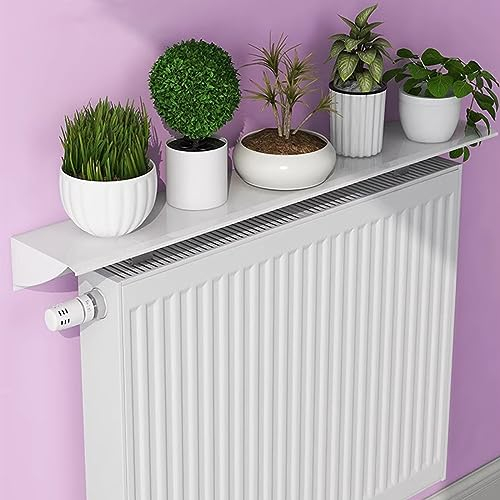UVCMDUI Small Slimline Radiator Cover, Radiator Shelf 15-30in Long, Dustproof Heater Cover, Anti-Smoke Radiator Covers White to Protect Walls, No Punching,60cm