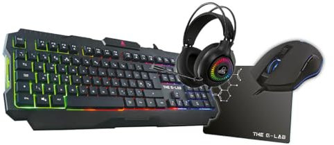 The G-Lab Pack Combo Gaming GLAB Actinium - Clavier Casque Souris Tapis Gaming - Complet et précis - RGB - Anti-ghosting - Noir