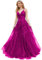 PEIYJYUSP Vestido largo de tul con purpurina, apliques de encaje, cuello en V, vestido de graduación para mujer, vestido formal de fiesta de noche, Fucsia, 10