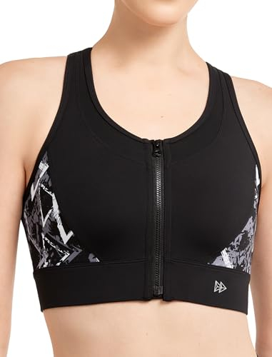 Yvette Verstellbar Sport BH Starker Halt Vorderverschluss Große Größen 2024 Neu Fitness Joggen Bra, Schwarz, 4XL Große Größen
