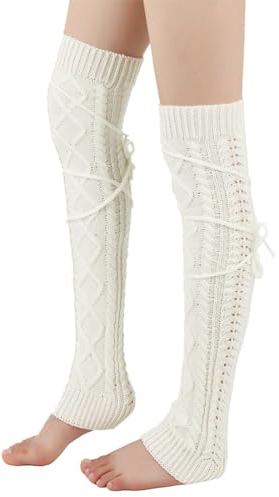 ZKGYUS 1 Paar Overknees Strümpfe Damen Strick,Kniestrümpfe Damen Overknee Winter Strick Strümpfe, Beinwärmer für Damen Gestrickt, Stiefelstrümpfe Legwarmers für Damen Beinstulpen
