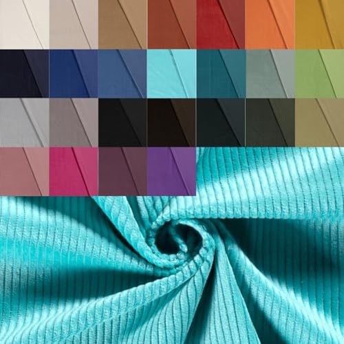 Breitcord Meterware - robuster Cordstoff - weicher Baumwollcord - dicker Rippenstoff - breit gerippt - fester Cord Baumwolle *ab 50 cm, Farbe: 124 türkis