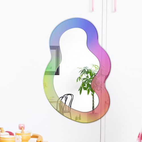 Upriver Unregelmäßiger Wandspiegel Acryl Regenbogen Spiegel Modern Dekorativer Spiegel für Schlafzimmer Wohnzimmer (Wave)