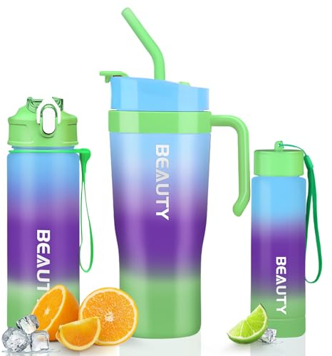 Boeetech 1200ML Water Bottle, 620 ML Motivational Water Bottle With Time Markings Drink, 260 Sport Water Bottle,Gym Drinking Bottle BPA Free (Green)