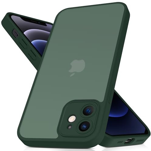 Mootobo für iPhone 12 Hülle, Matte Strukturierte Slim Translucent Handyhülle Militärischer Fallschutz für Mobiltelefone - Robuste Langlebig Stoßfeste Schützende Bumper Hülle(Dunkelgrün)