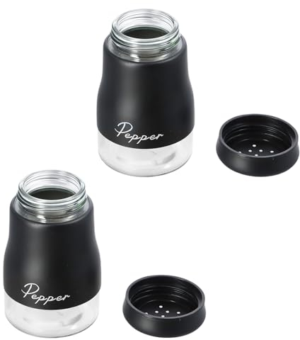 Juego de Salero y Pimentero de Acero Inoxidable, Salero de Cocina y Pimentero, Salero de Especias, 2 Pcs Saleros y Pimenteros Pequeños con Orificios para Barbacoa, Autocaravana, 120ml (Negro)