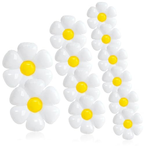 12-teiliges Set von Chrysanthemen-Folienballons, Gänseblümchen-Dekorationsballons, Gänseblümchen-Ballons, Blumenballons, Geburtstag, Hochzeit, Party-Dekorationen (3 Größen)