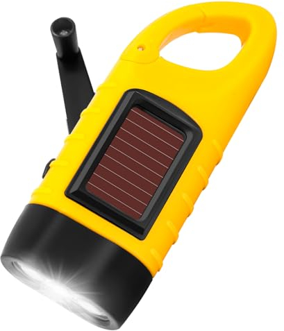BINGKELE Wind Up Portable Camping Torch - Hand Crank Rechargeable Dynamo Solar Flashlight for Climbing Hiking (1 Pack)