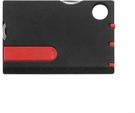 Praktisches Survival Card Tool Kit, 14 in 1 Multitool LED Licht Edelstahl Taschenwerkzeug (Schwarz Rot)