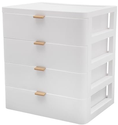 Schreibtisch-Aufbewahrungsbox, Organizer mit Acryl Schubladen, Schubladenbox, Büro Stapelbar Aufbewahrungsbox, für Bürobedarf,Schreibtisch-Accessoires (4 Schubladen)