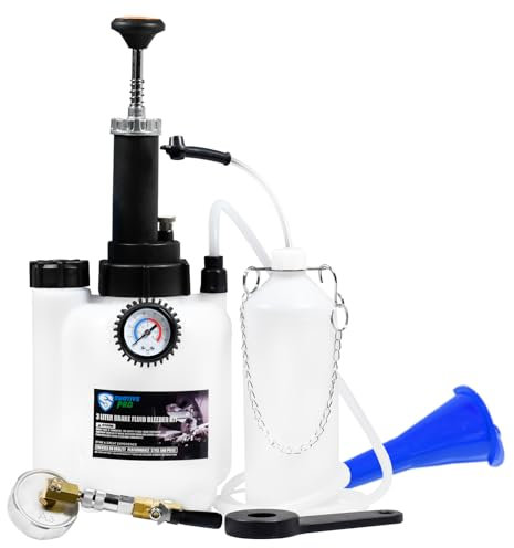 SMOTIVEPRO 3L Bremsenentlüftungsgerät mit EIN-Mann-Betrieb, 1L Bremsflüssigkeitsbehälter und Aluminium-E20-Adapter, geeignet für die meisten europäischen Automodelle