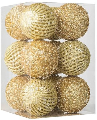 Weihnachtskugeln Plastik Rot, 12 X Weihnachtskugeln Aus Kunststoff 8 cm Wetterfest Frostsicher - Christbaumkugeln - Weihnachtsbaumkugeln Kunststoff FüR Weihnachten Und Party Dekoration (Gold)