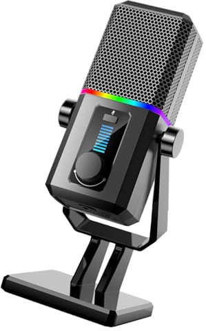 Microphone de jeu USB avec suppression du bruit et lumière pour conférence en ligne, cours en studio