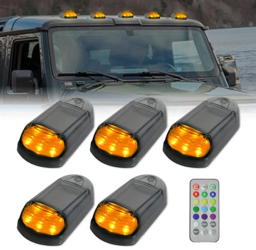 Riloer Lampe solaire de cabine, lampe LED à énergie solaire pour cabine avec capteur de vibrations, lumières LED sans fil compatibles avec camions, voitures et modèles universels (lumière ambrée)